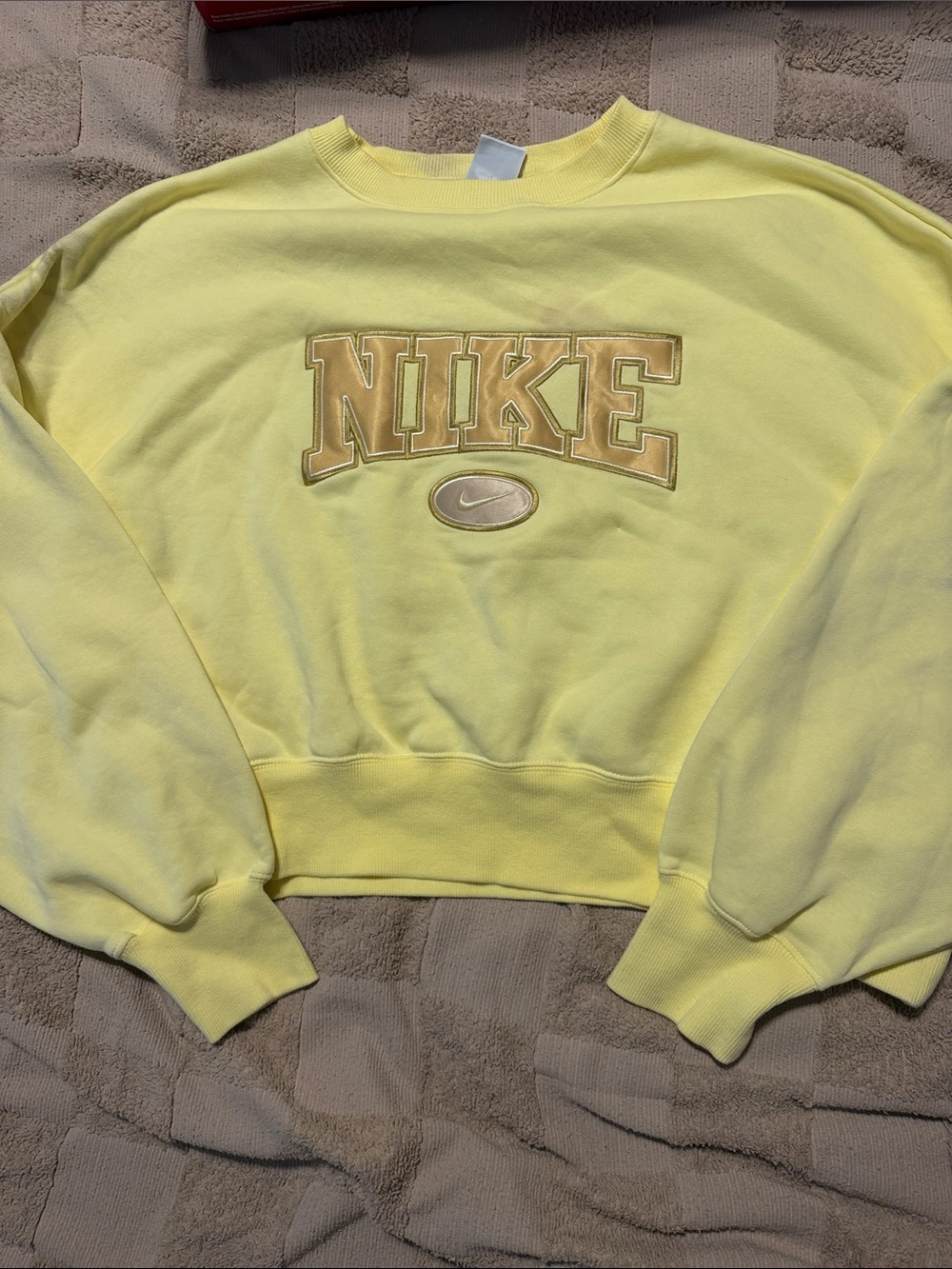 Nike Pastel Yellow Appliqué Logo Cropped Crewneck